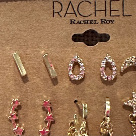 NWT Rachel Roy Set of 6 pairs - gold tone earrings post back, studs & 1 pr hoops - Picture 7 of 11
